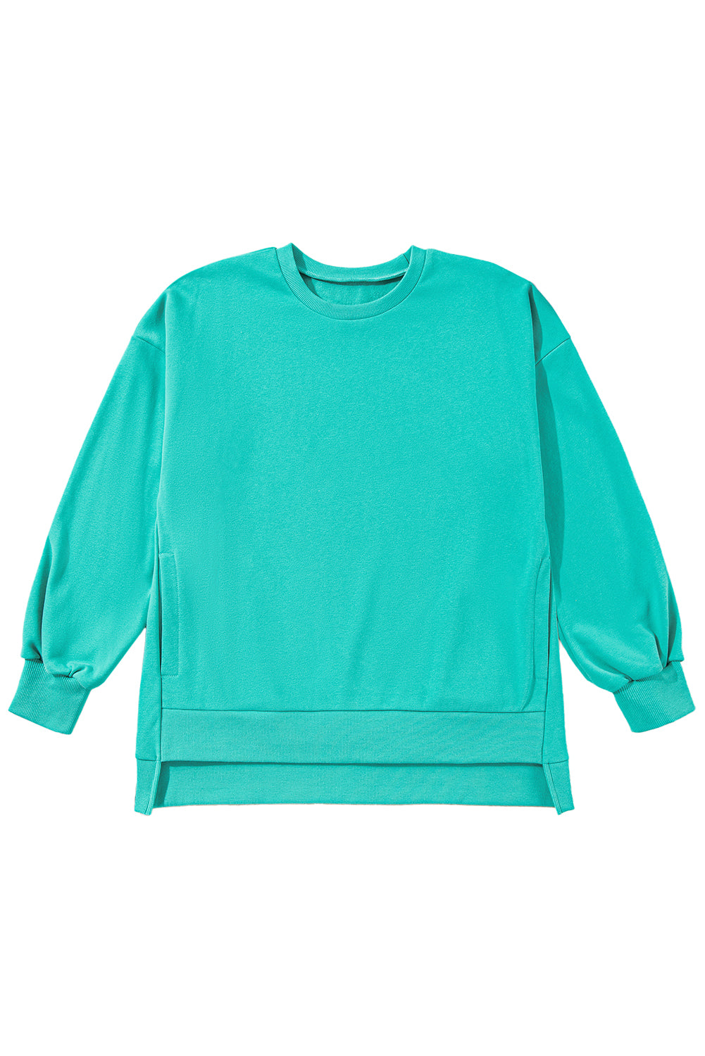 Bonbon Solid O Neck High Low Hem Pullover Sweatshirt