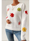 Crochet Flower Round Neck Long Sleeve Sweater