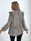 Ruffled Leopard Mock Neck Long Sleeve Blouse