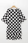 Black Checkered Tee and Shorts Plus Size Two Piece Set