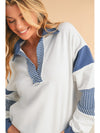 Dark Blue Striped Patchwork Collar Sweatshirt