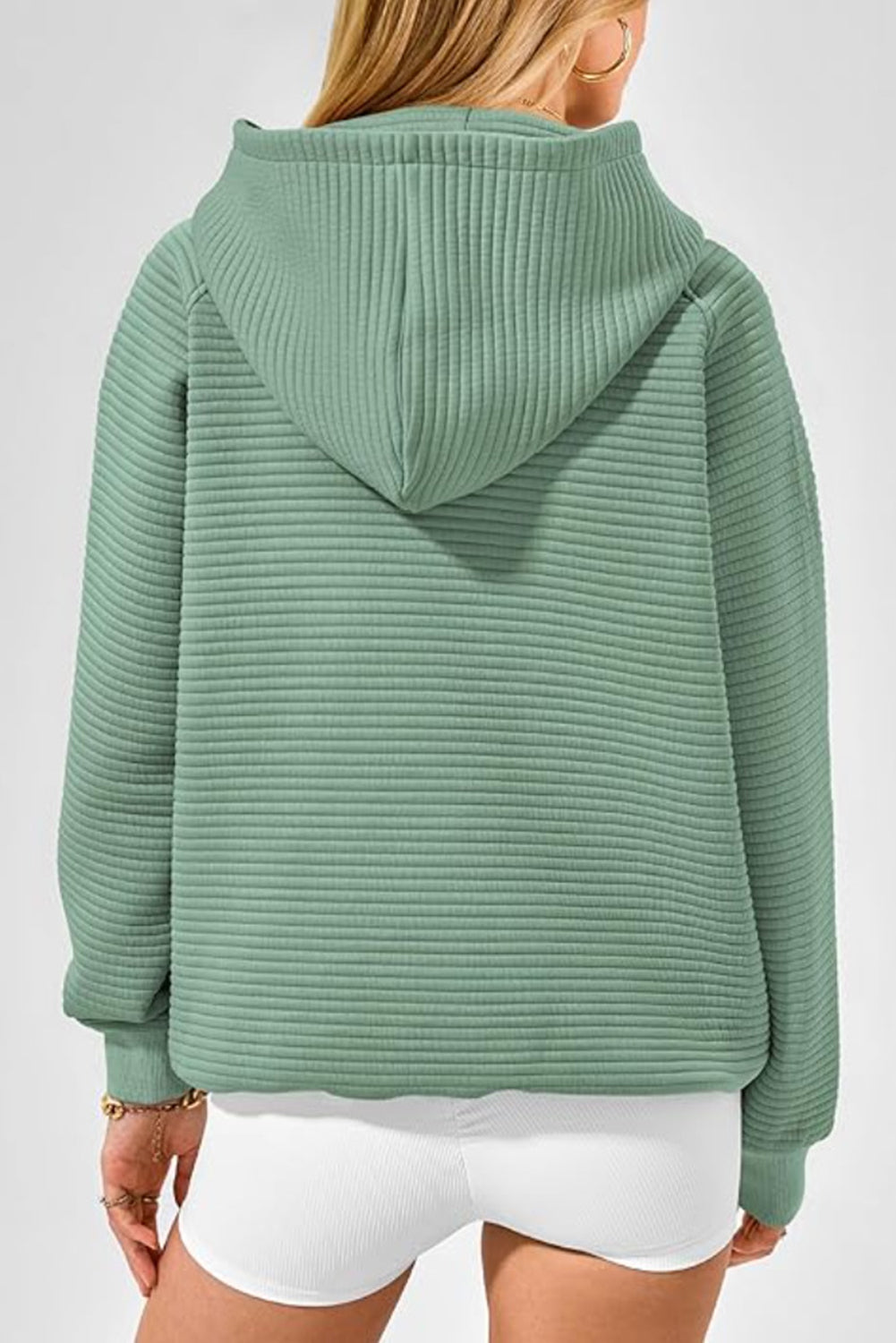 Grass Green Kangaroo Pocket Plain Textured Hoodie