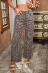 Brown Leopard High Waist Frayed Hem Jeans
