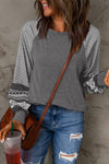 Brown Contrast Print Striped Raglan Long Sleeve Loose Top