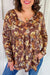 Khaki Floral Textured Long Sleeve Tie Neck Plus Size Babydoll Blouse