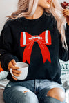 Black Game Day Chenille Bow Patched Drop Shoulder Sweatshirt