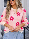 Angel Wings Flower Round Neck Dropped Shoulder Sweater - Cocoa Yacht Club