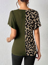 Ruched Leopard Flutter Sleeve T-Shirt