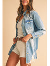 Sky Blue Light Wash Distressed Frayed Long Denim Jacket