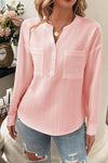 Gossamer Pink Split V-neck Solid Color Blouse