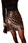 Brown Sequined Leopard Print Disco Mini Skirt - Cocoa Yacht Club