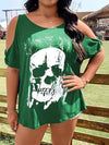 Plus Size Skeleton Graphic Round Neck Cold Shoulder T-Shirt - Cocoa Yacht Club