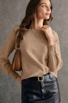 Camel Buttoned Cuffs Raglan Sleeve Knit Sweater