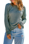 Navy Blue Waffle Knit Drop Shoulder Long Sleeve Top