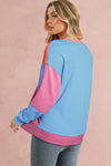 Sky Blue Colorblock Drop Shoulder Sweatshirt