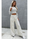 Beige Slim Fit Crop Top and Wide Leg Pants Set