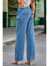 Dark Blue Slouchy Pocket Casual Wide Leg Jeans