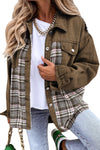 Sky Blue Plaid Patchwork Pockets Denim Jacket