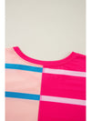 Rose Stripe Color Block Crewneck Long Sleeve Plus Size T Shirt