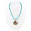 Flourished Golden Bronze Pendant Blue Turquoise Magnesite Necklace