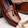 Italian Calfskin Tassel Loafer Cognac