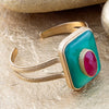 Green Onyx Stacked Red Quartz Golden Cuff Bracelet