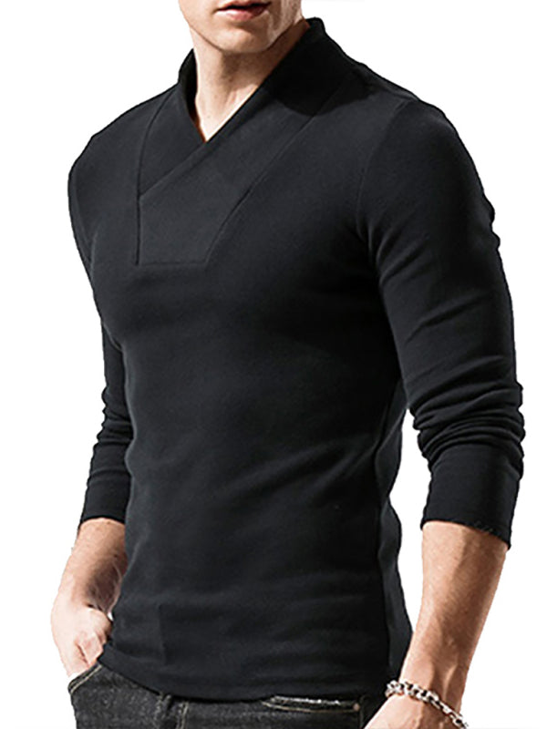 Woolen V-Neck Stretchy Long Sleeve Tee