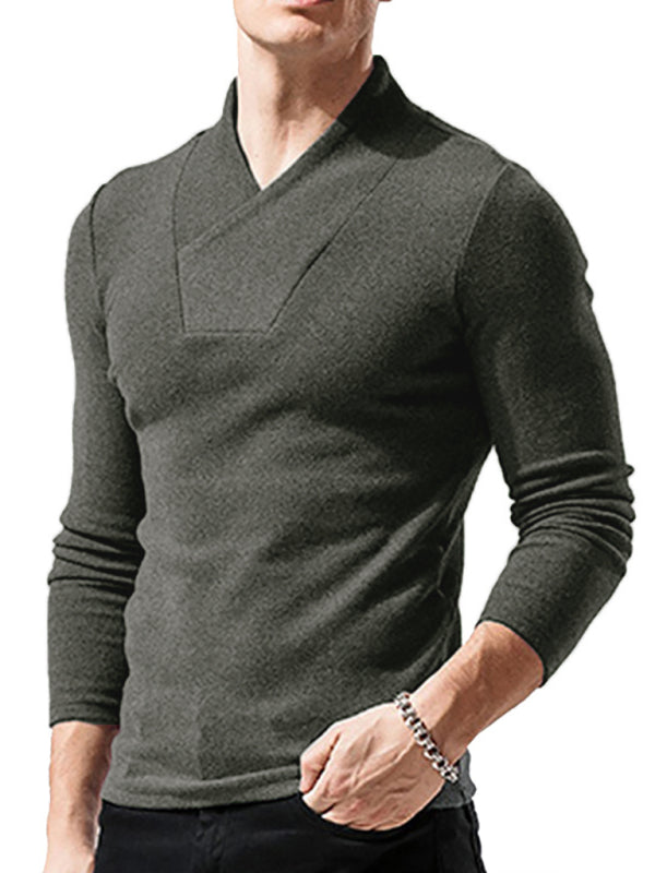 Woolen V-Neck Stretchy Long Sleeve Tee