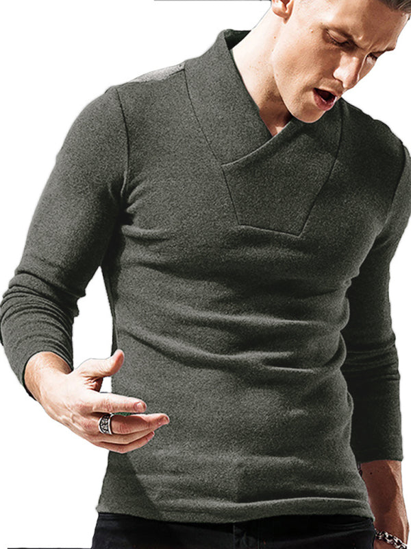 Woolen V-Neck Stretchy Long Sleeve Tee