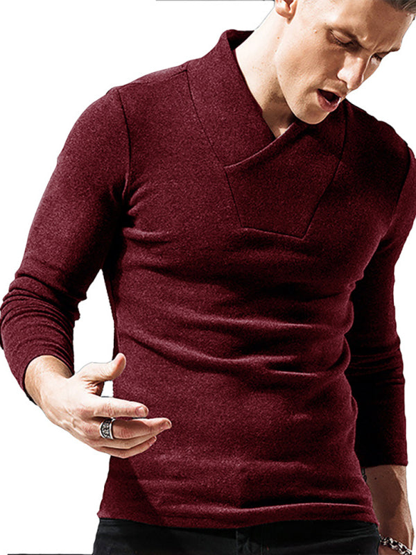 Woolen V-Neck Stretchy Long Sleeve Tee