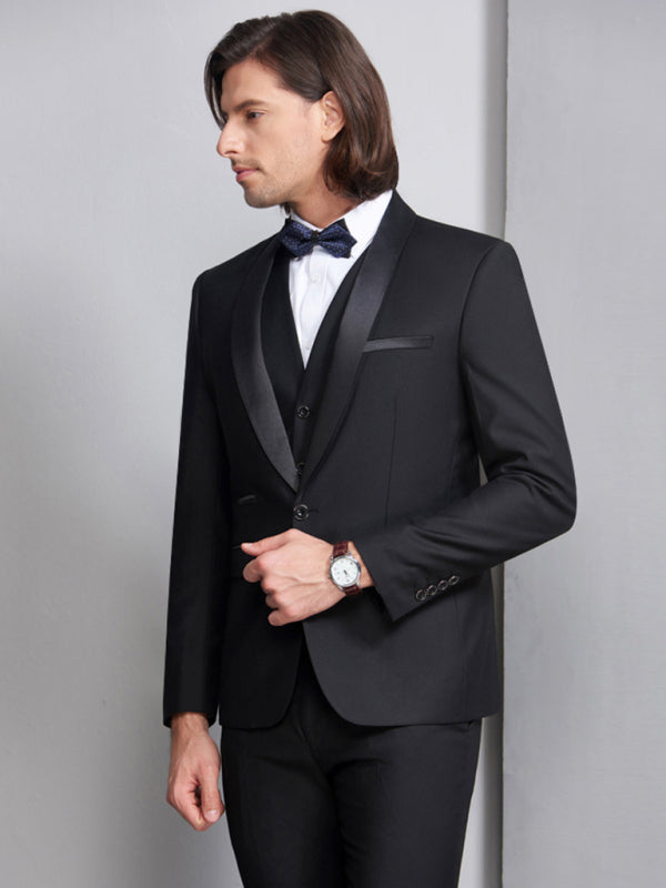 Elegant Lapel Collar Knit Formal Suit