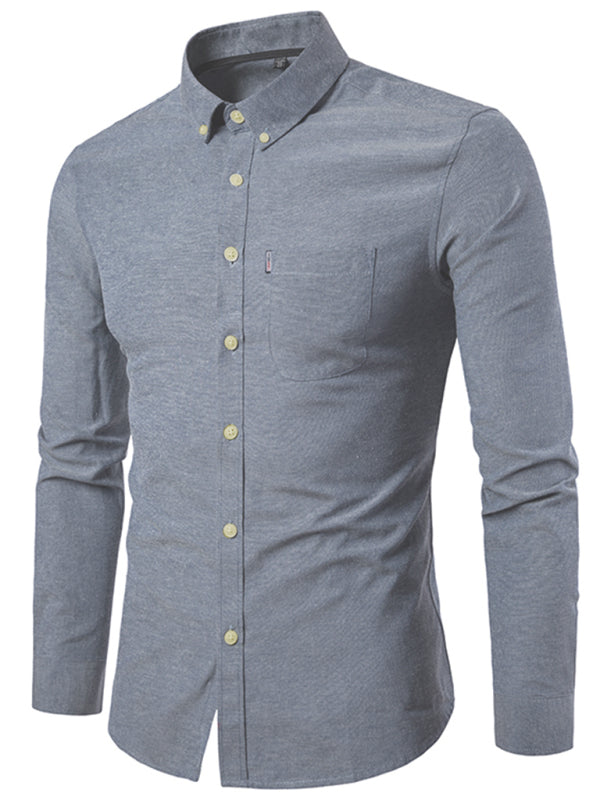 Casual Slim Cotton Oxford Solid Color Shirt