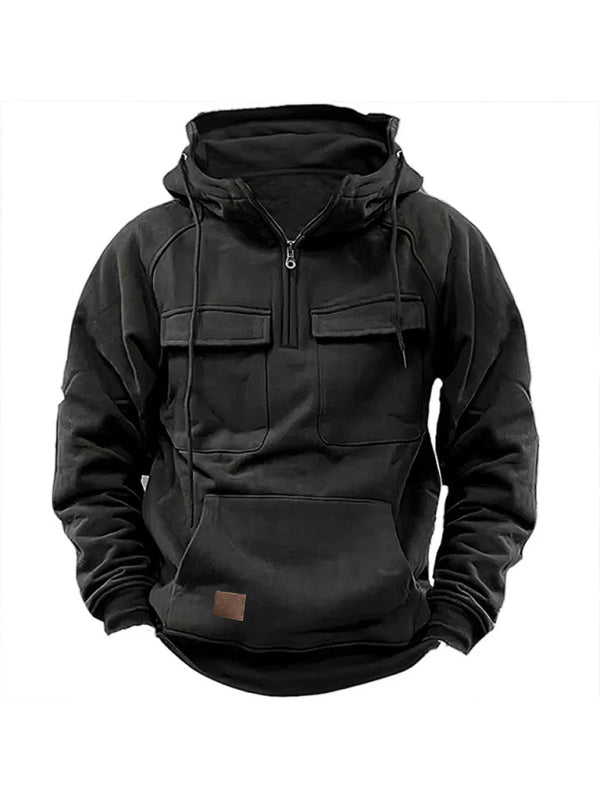 Hooded Solid Multi-pocket Sweatshirt Jacket