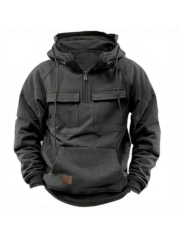 Hooded Solid Multi-pocket Sweatshirt Jacket