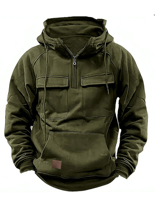 Hooded Solid Multi-pocket Sweatshirt Jacket