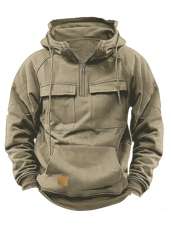 Hooded Solid Multi-pocket Sweatshirt Jacket