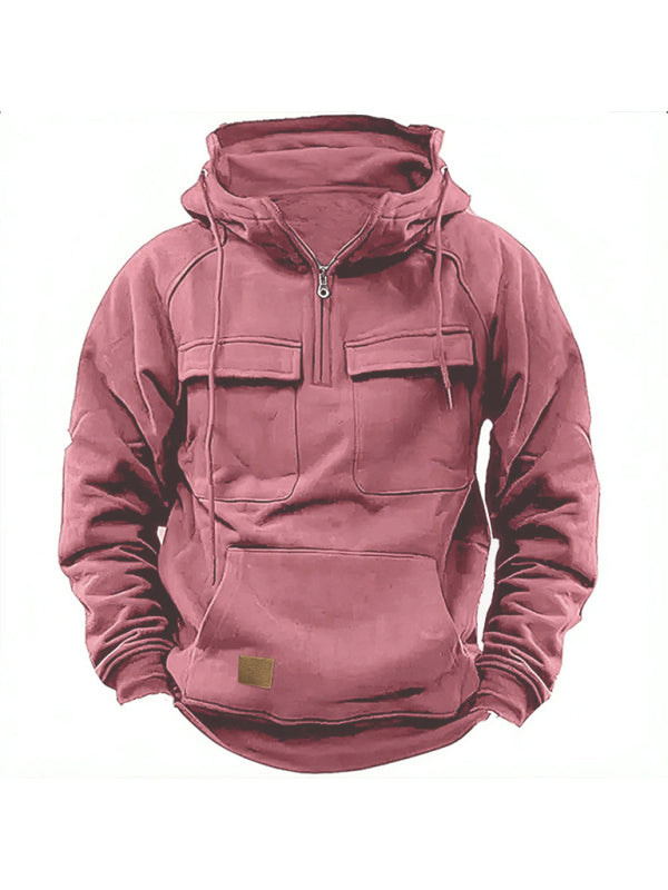 Hooded Solid Multi-pocket Sweatshirt Jacket