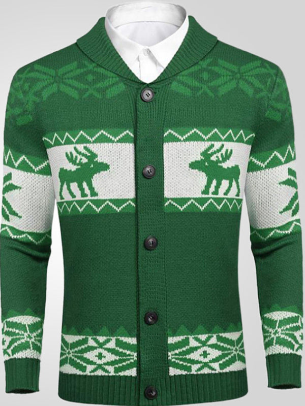 Reindeer Pattern Knit Cardigan Sweater