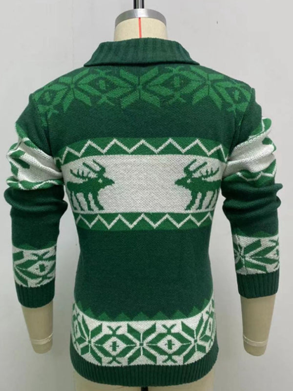 Reindeer Pattern Knit Cardigan Sweater