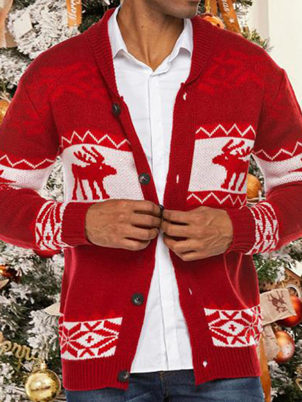 Reindeer Pattern Knit Cardigan Sweater