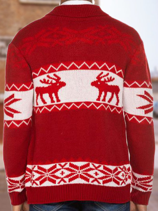 Reindeer Pattern Knit Cardigan Sweater