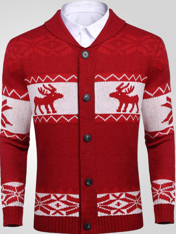 Reindeer Pattern Knit Cardigan Sweater