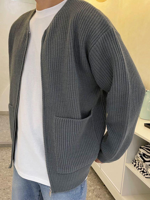 Solid Casual Knitted Cardigan Sweater