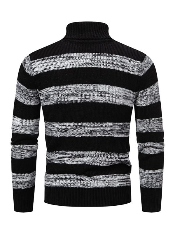 Striped Patchwork Turtleneck Slim Fit Sweater