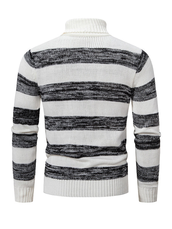 Striped Patchwork Turtleneck Slim Fit Sweater