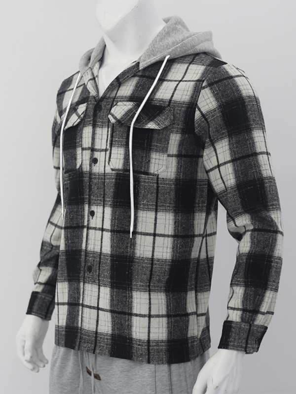 Loose Casual Flannel Hooded Plaid Shirt