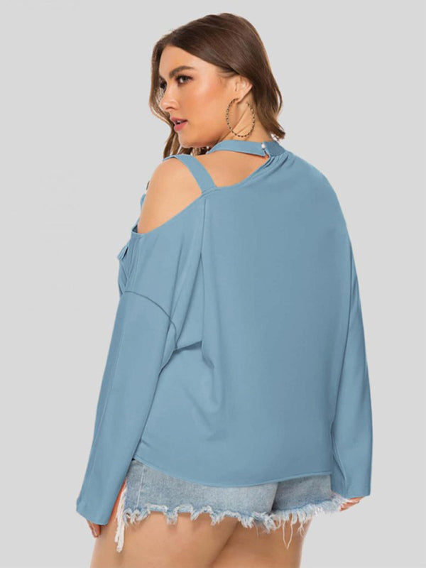 Shoulder Strap Hollow Bow T-Shirt