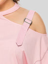 Shoulder Strap Hollow Bow T-Shirt