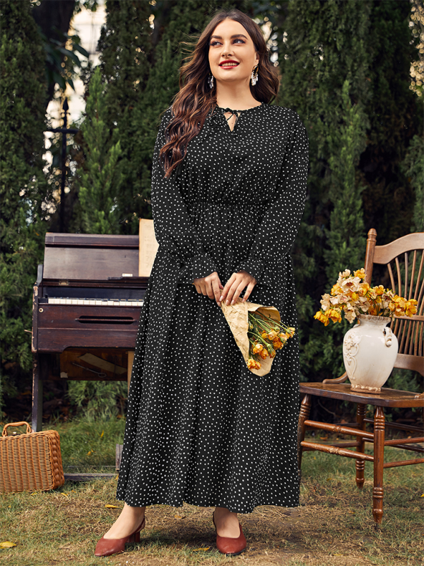 Plus size women's new polka-dot loose long-sleeved dress