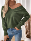 Loose Knitted V-Neck Open Back Slit Sweater